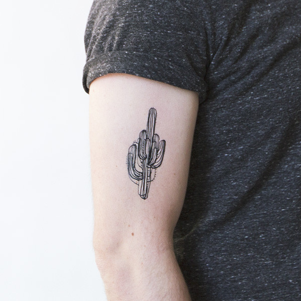 Small Grey Color Saguaro Cactus Tattoo On Half Sleeve