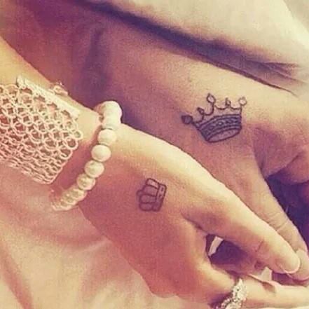 Small King And Queen Crowns Matching Tattoos On Hand