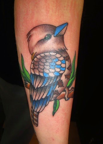 Small Kookaburra Bird On Branch Tattoo On Arm Sleeve