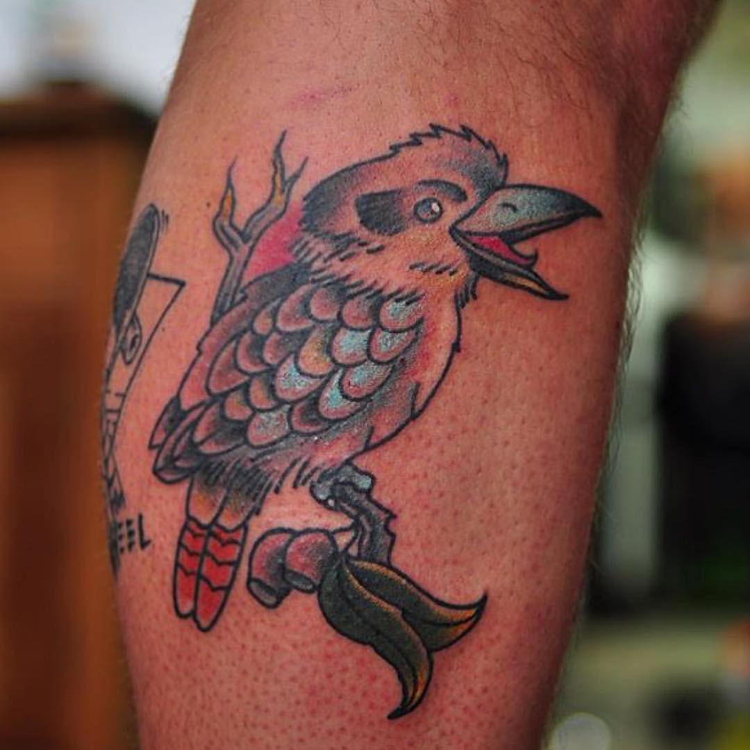 Small Kookaburra Laughing Traditional Tattoo On Arm Sleeve By Mark Lording