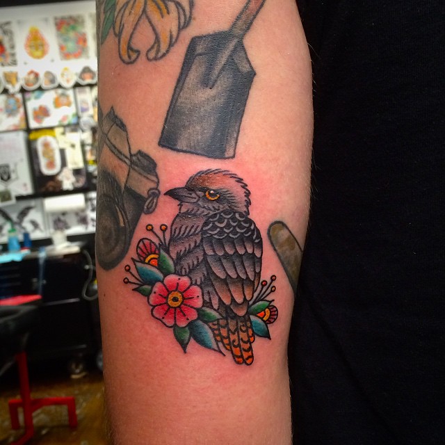 Small Kookaburra Traditional Tattoo On Half Sleeve