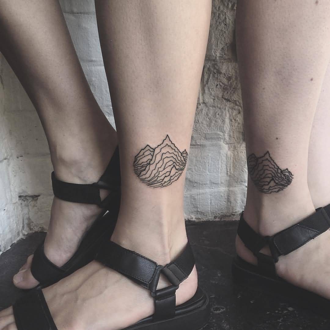 Small Matching Mountains Tattoo On Ankle