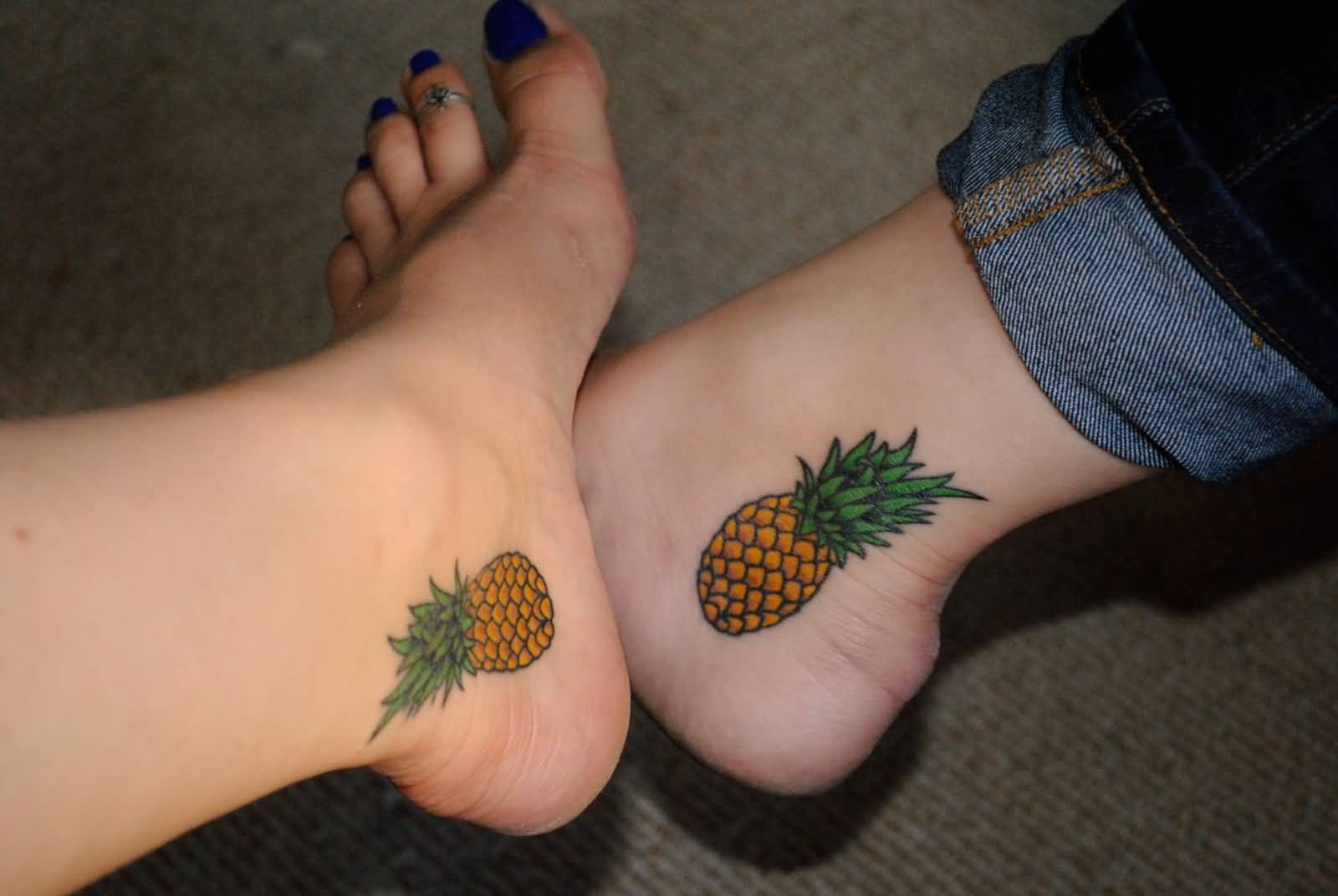Small Pineapple Matching Tattoos On Foots