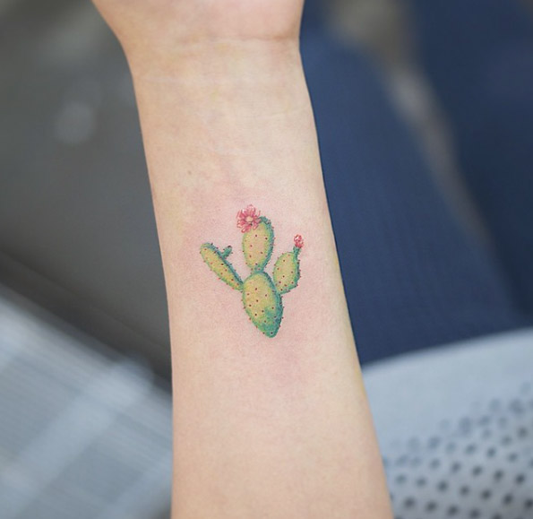 Small Prickly Pear Cactus Tattoo On Forearm