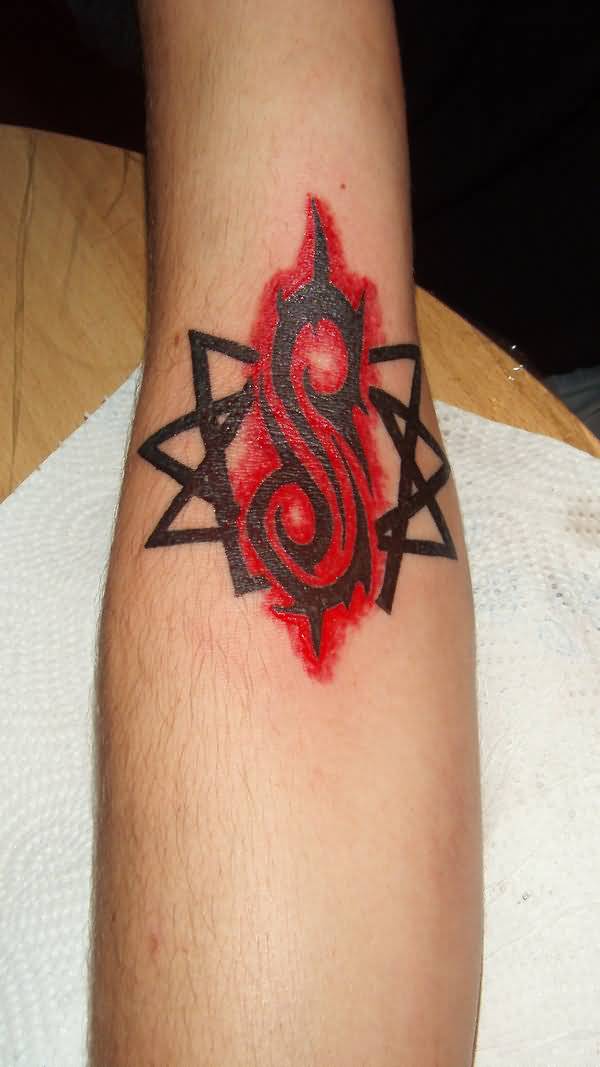 Small Slipknot Tribal Logo With Star Tattoo On Forearm By Tattoojunky25
