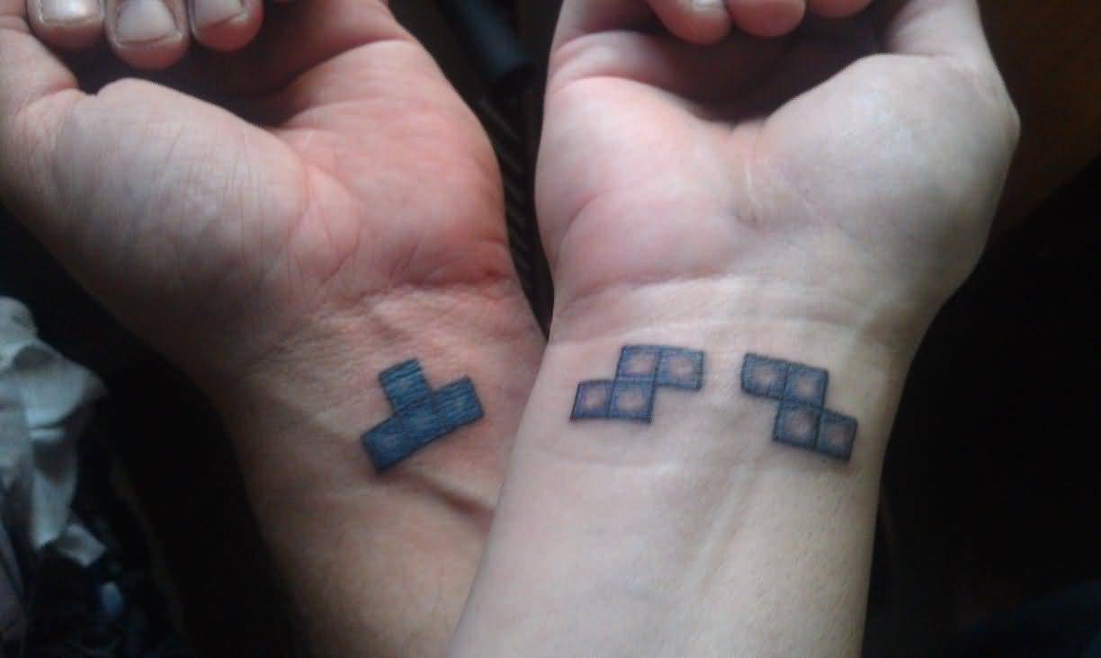 Small Tetris Puzzle Matching Tattoos On Wrists