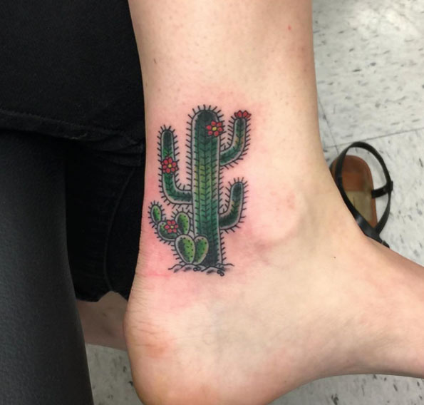 Small Traditional Cactus Tattoo On Ankle By Daniel Ward
