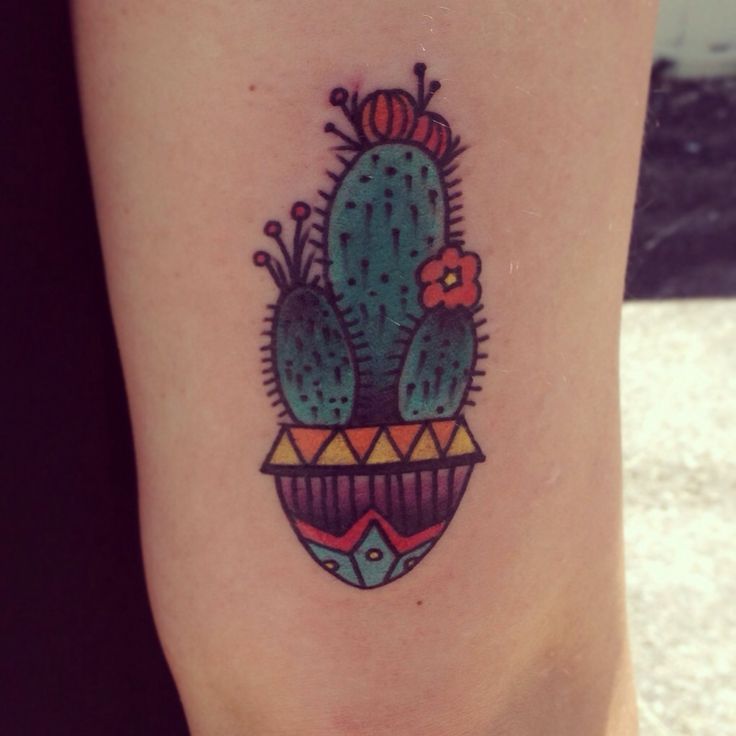 Small Traditional Cactus Tattoo On Half Sleeve