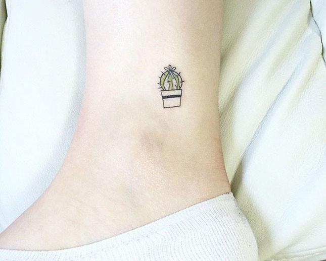 Smallest Cactus Tattoo On Ankle