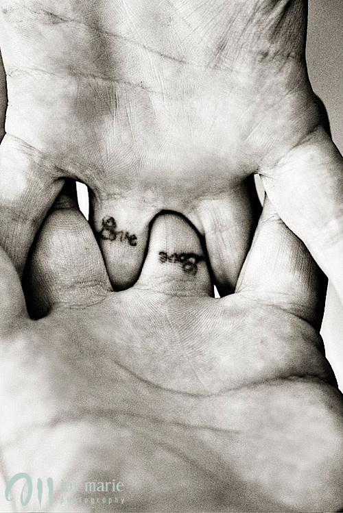 Smallest Love Word Matching Tattoos On Fingers