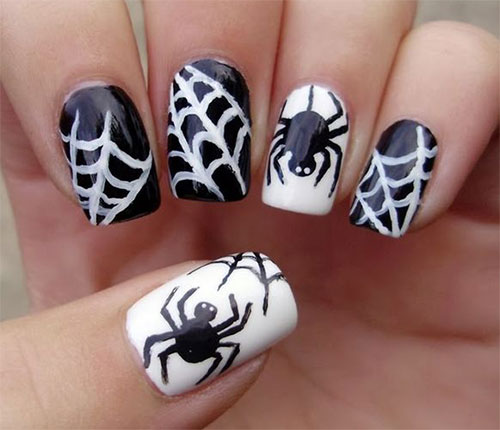 Spider And Web Halloween Nail Art Design Idea