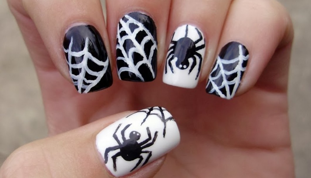 Spider And Web Halloween Nail Art Design