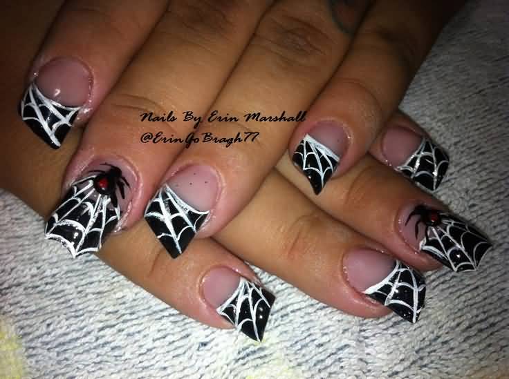Spider Web French Tip Nail Art For Halloween