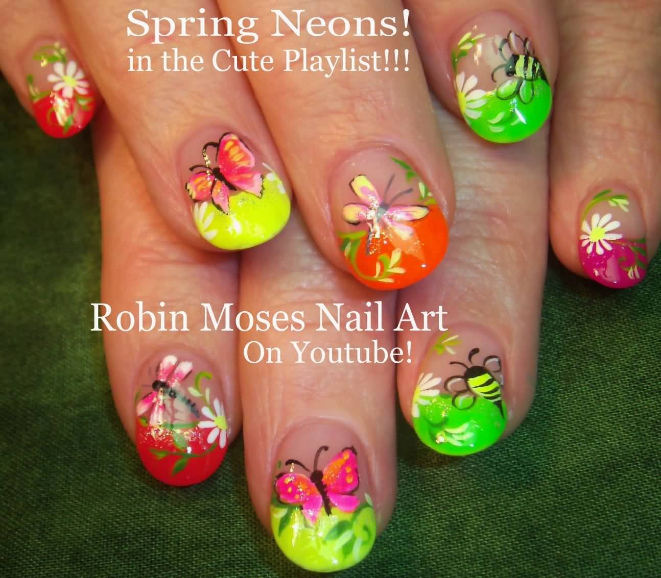 Spring Neon Nail Art Design Idea