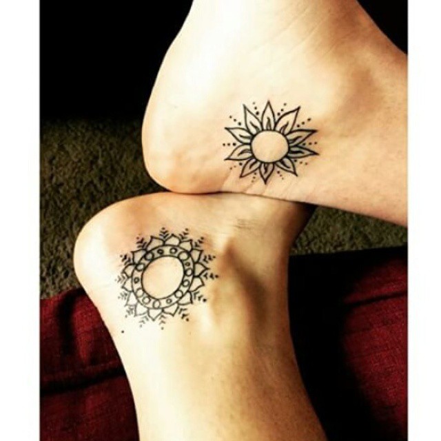 Sun Designs Matching Tattoo On Ankles