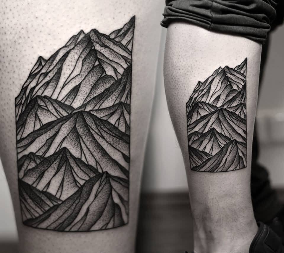 Superb Geometric Mountains Tattoo On Leg By Kamil