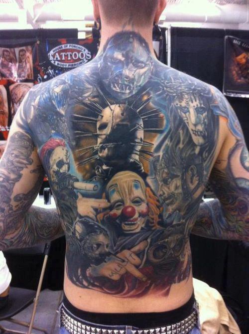 Superb Slipknot Members Tattoo On Full Back And Shoulders