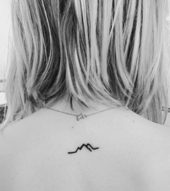 Tiniest And Simple Mountain Line Tattoo On Nape