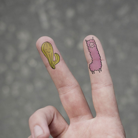 Tiny Cactus And Ship Temporary Tattoos On Fingers