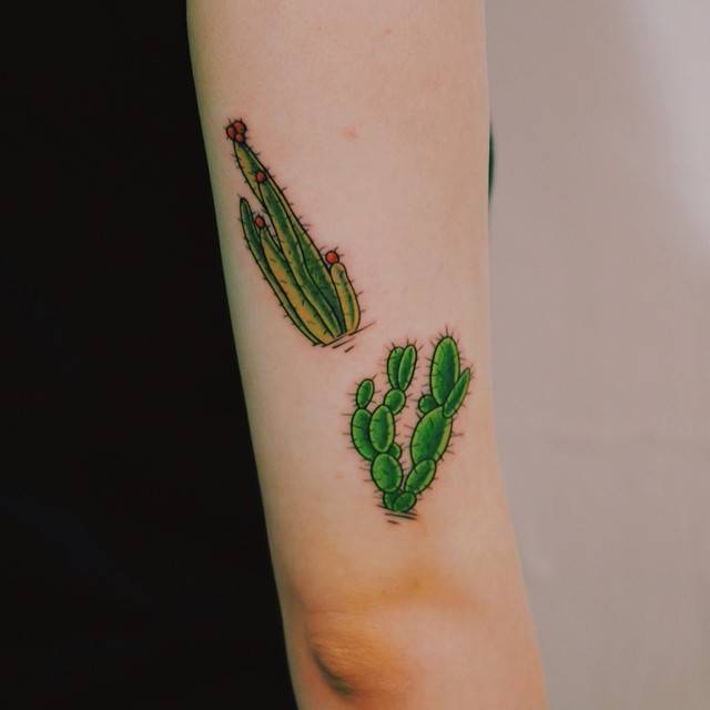 Tiny Cactus Plants Traditional Tattoo On Half Sleeve
