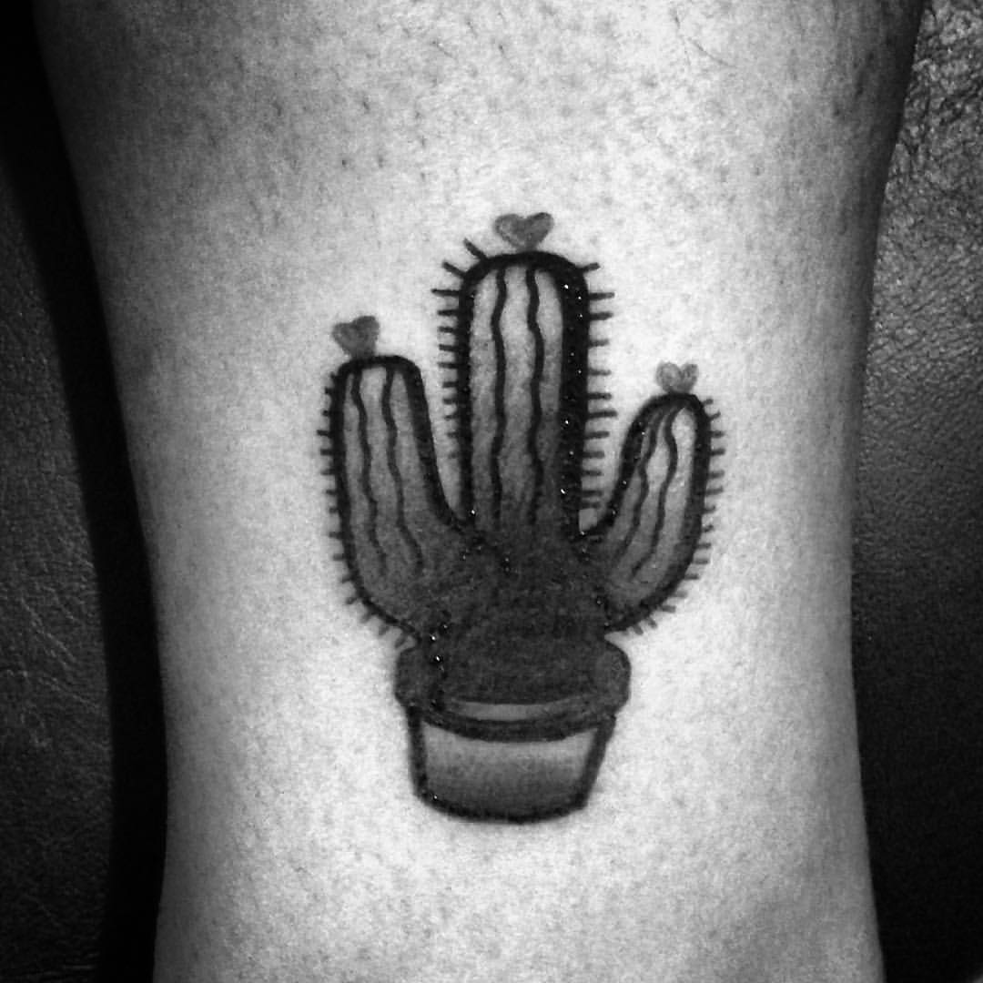 Tiny Cute Black Color Cactus Tattoo