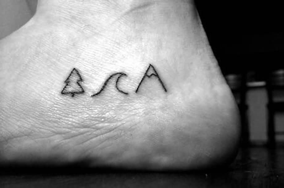 Tiny Mountain With Tree Simple Tattoo On Foot