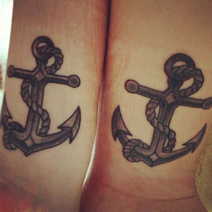 Traditional Anchor With Rope Matching Tattoos On Wrists