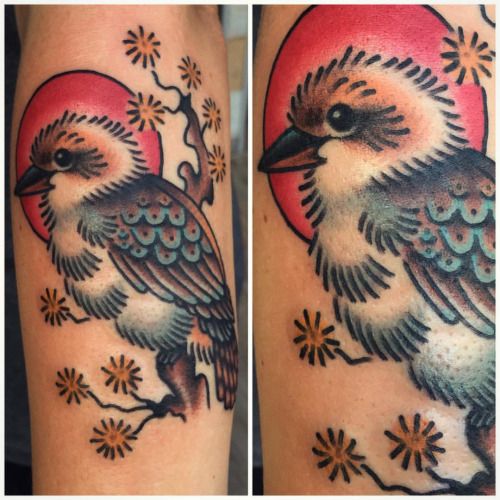 Traditional Kookaburra With Red Circle Tattoo