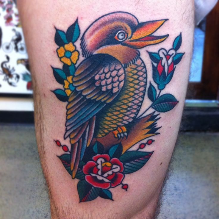 Traditional Kookaburra Tattoo On Thigh