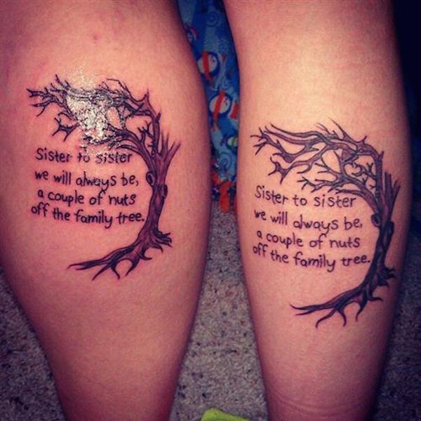 Tree Without Leaves With Lettering Matching Tattoo