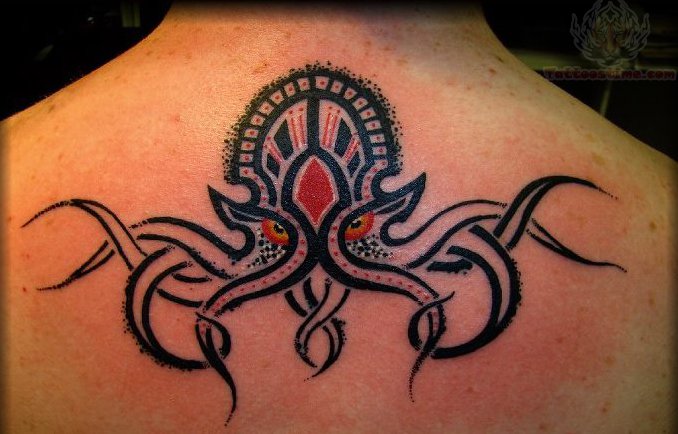 Tribal Cthulhu Tattoo On Upper Back