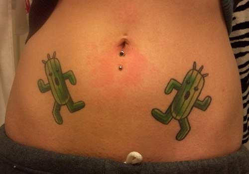 Two Funny Cactus Running Tattoos On Stomach