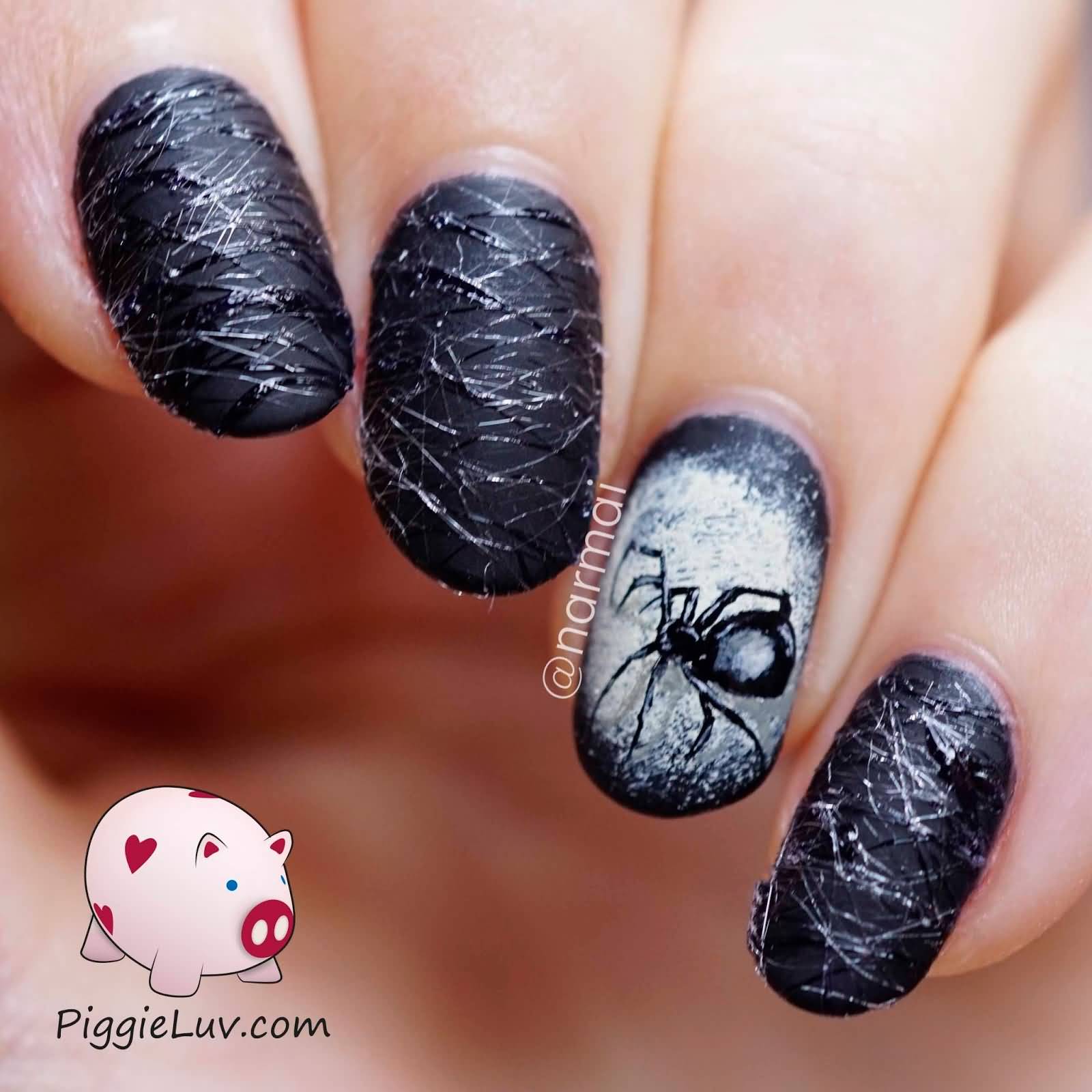 Unique 3d Spider And Web Halloween Nail Art