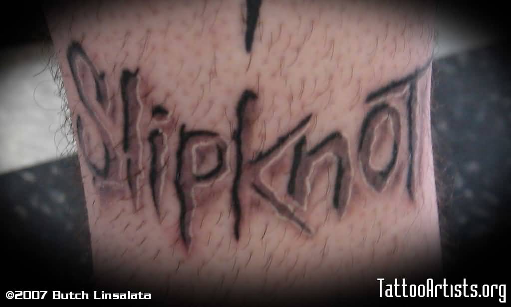 Very Nice Grey Color Slipknot Word Tattoo
