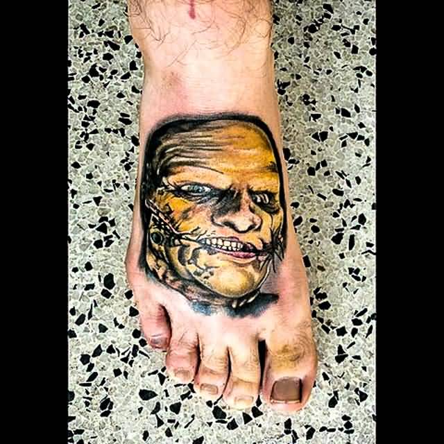 Very Nice Slipknot Member Face Tattoo On Foot