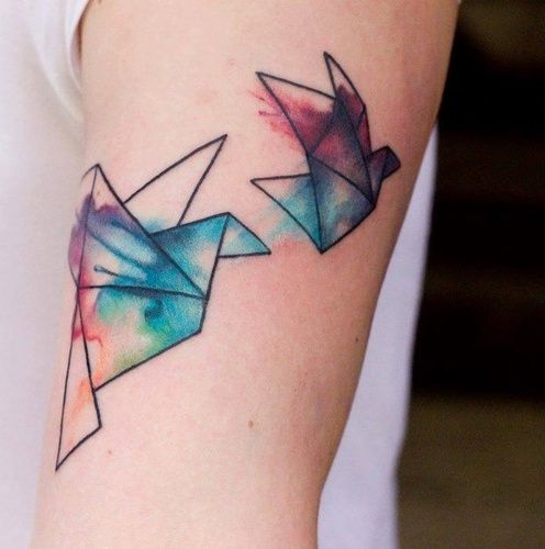 Watercolor Crane Tattoo On Right Bicep