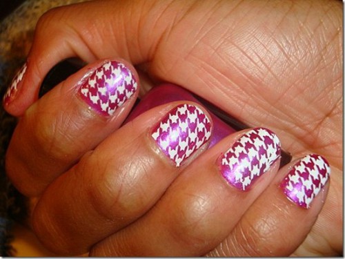 White And Pink Houndstooth Nail Design Idea