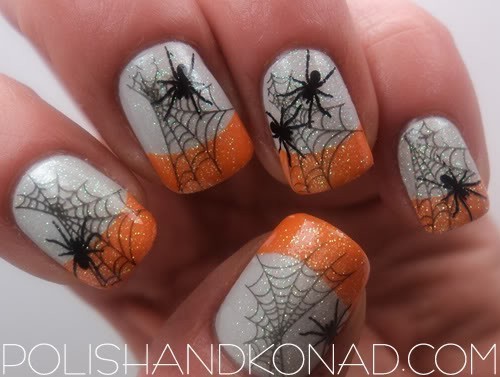 White And Sparkle Gel Spider Web Halloween Nail Art