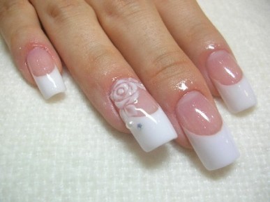 White Tip With Flowers Design Wedding Nail Art