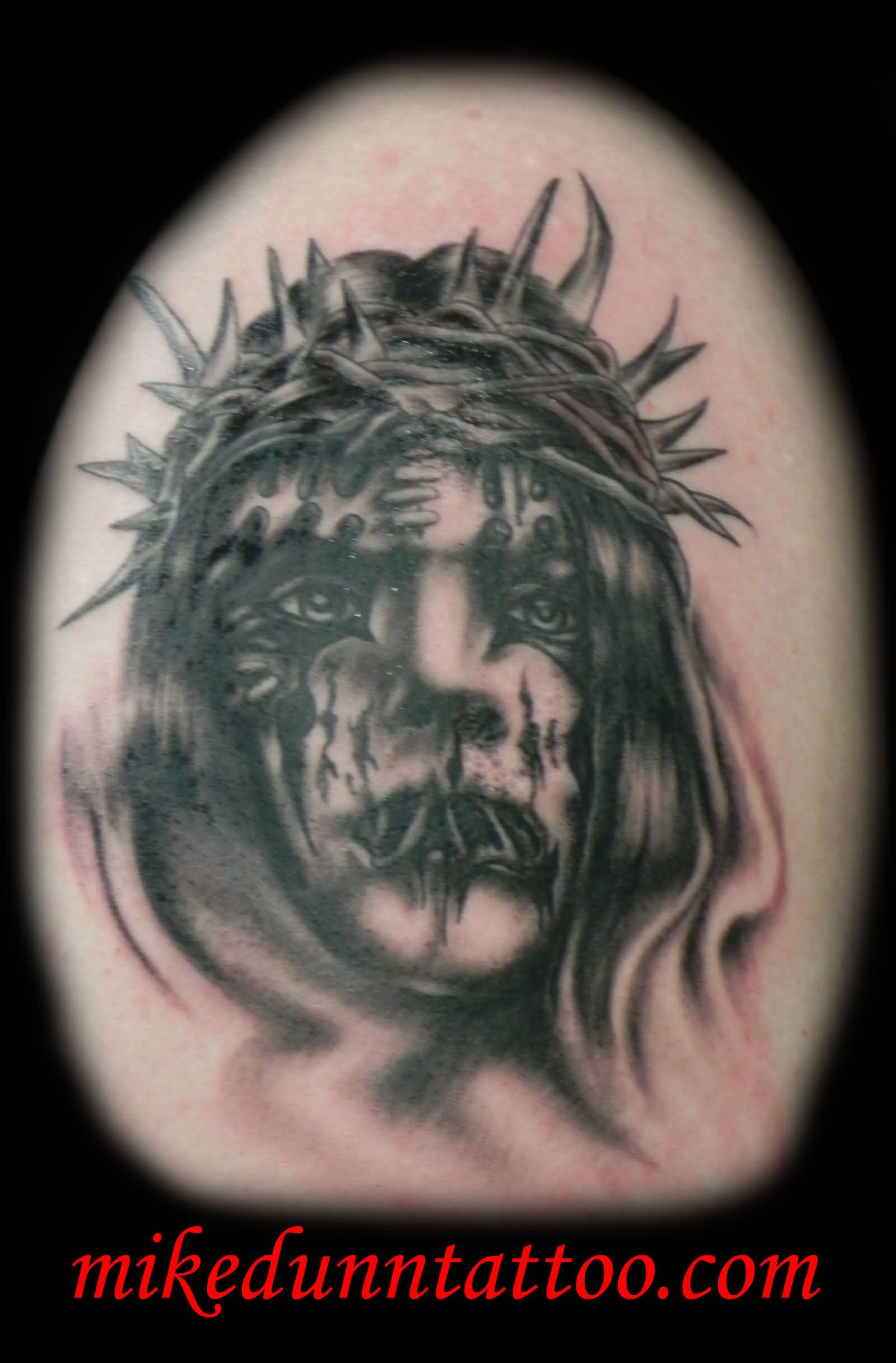 Wonderful Black And White Slipknot Member Face Tattoo