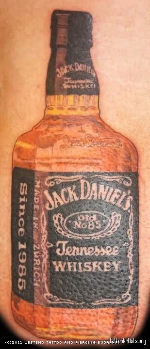 Wonderful Jack Daniel Bottle Tattoo
