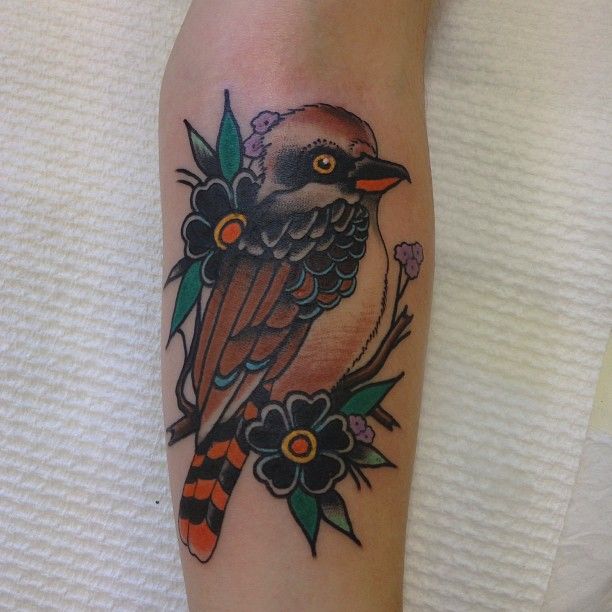 Wonderful Kookaburra On Tree Branch Traditional Tattoo On Arm Sleeve