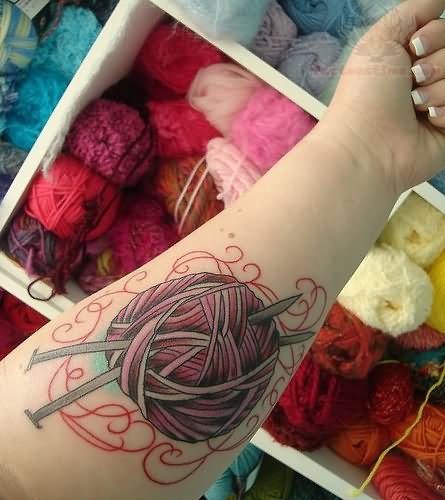 Yarn Craft Tattoo On Left Forearm