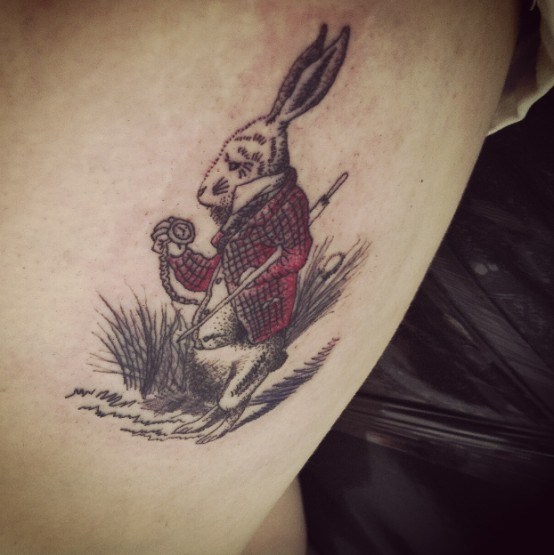 Alice In Wonderland Bunny With Pocket Watch Tattoo