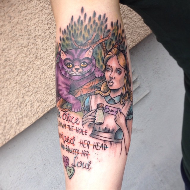 Alice in Wonderland Tattoo On Arm Sleeve