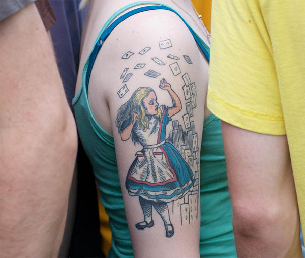 Alice in Wonderland Tattoo On Half Sleeve
