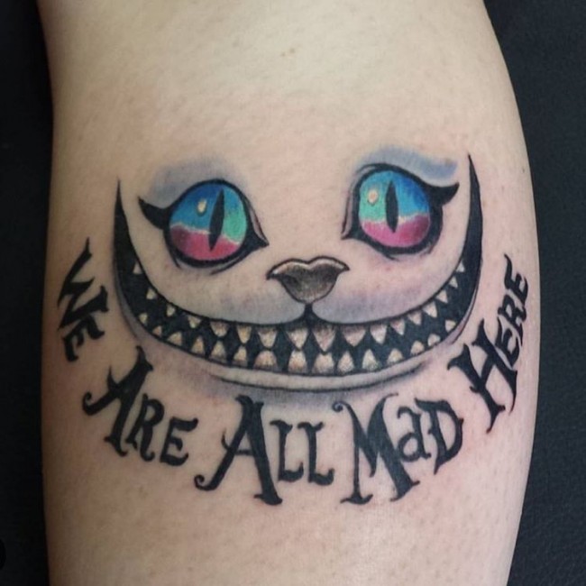 Alice in Wonderland Tattoo On Leg