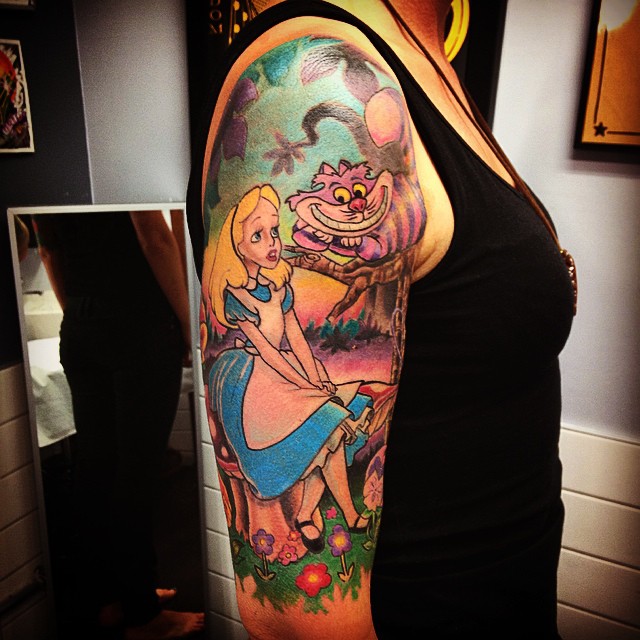 Alice in Wonderland Tattoo On Right Half Sleeve