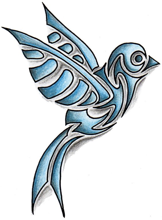 Amazing Blue Tribal Bird Tattoo Design