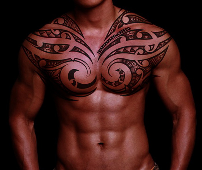 Amazing Polynesian Tribal Tattoo On Chest For Men